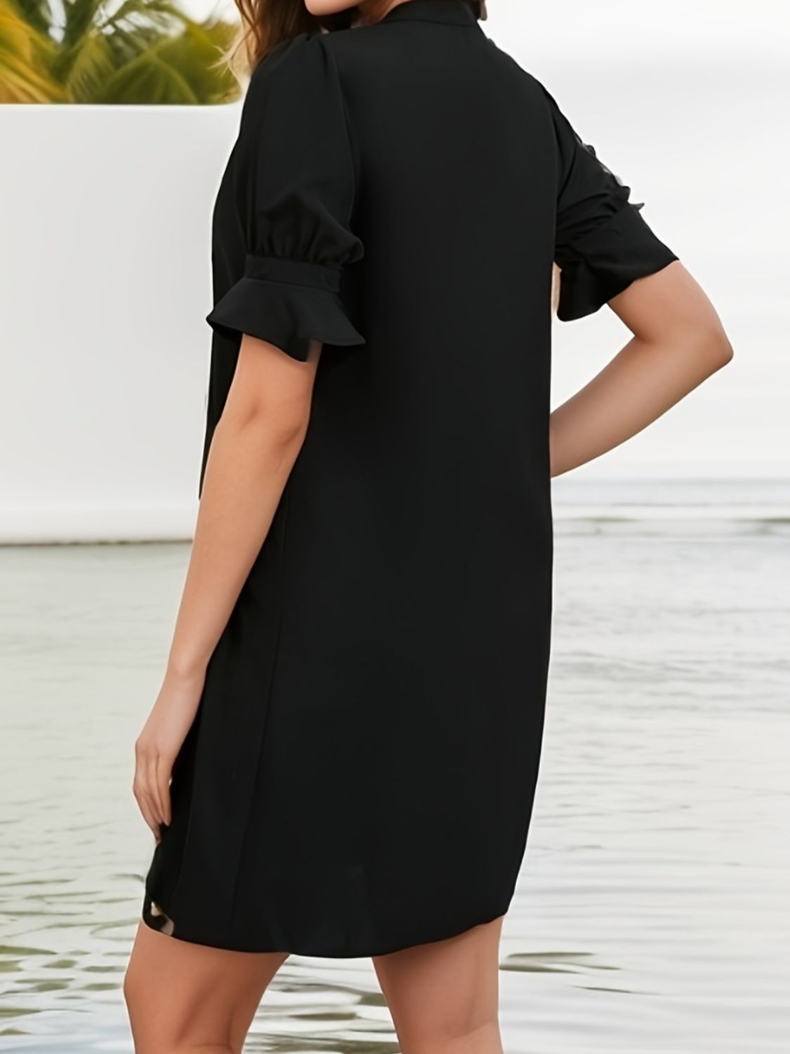 Notched Flounce Sleeve Mini Dress - Tigbuls Variety Fashion