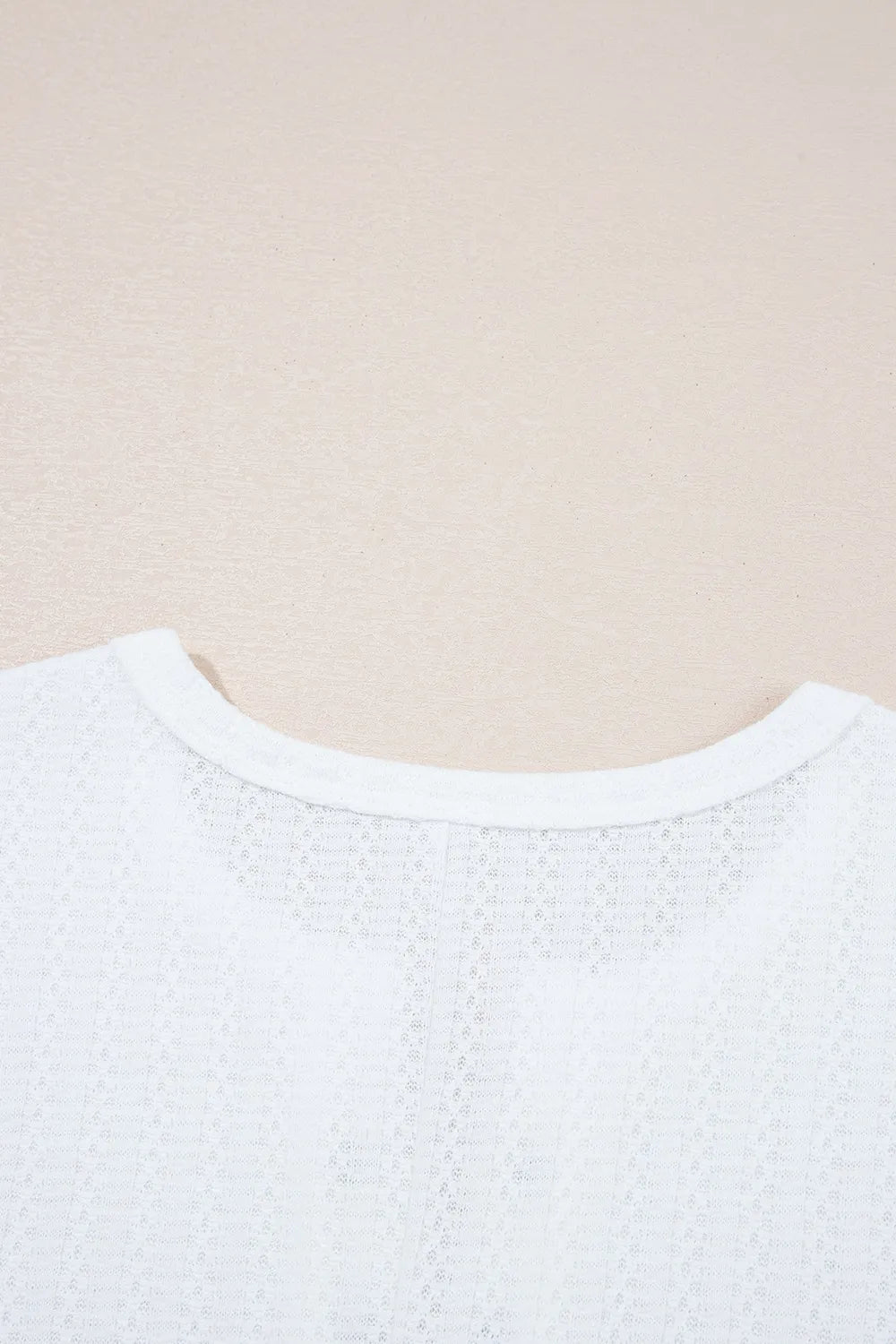 Textured Hollow Grommet Placket Split Neck Short Sleeve Top - Tigbul's Variety Fashion Shop