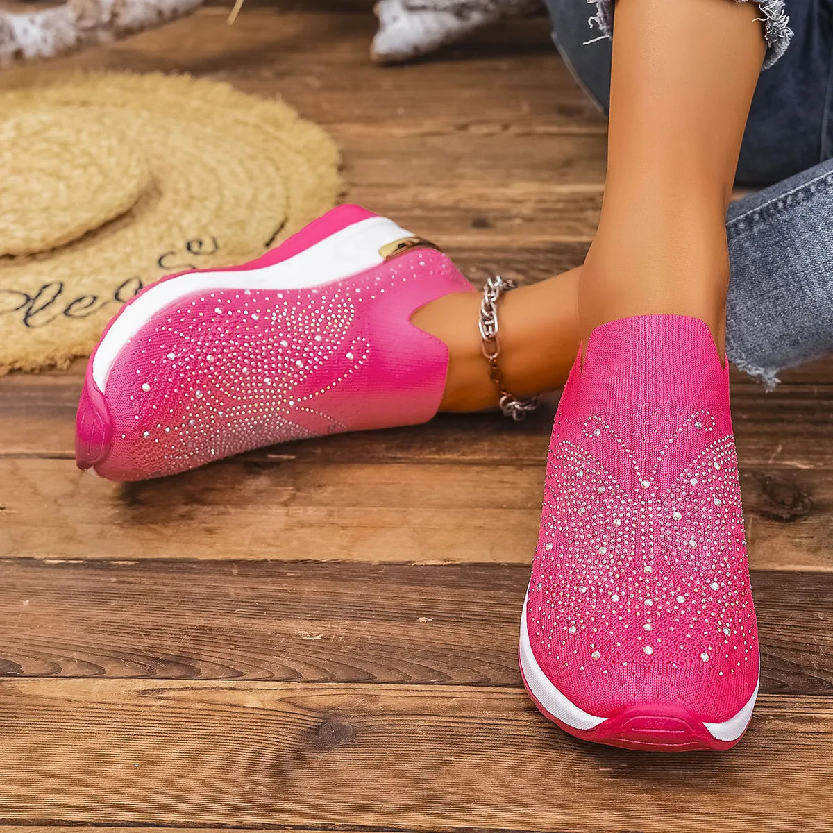 Rhinestone Wedge Sneakers - Tigbul's Variety Fashion Shop