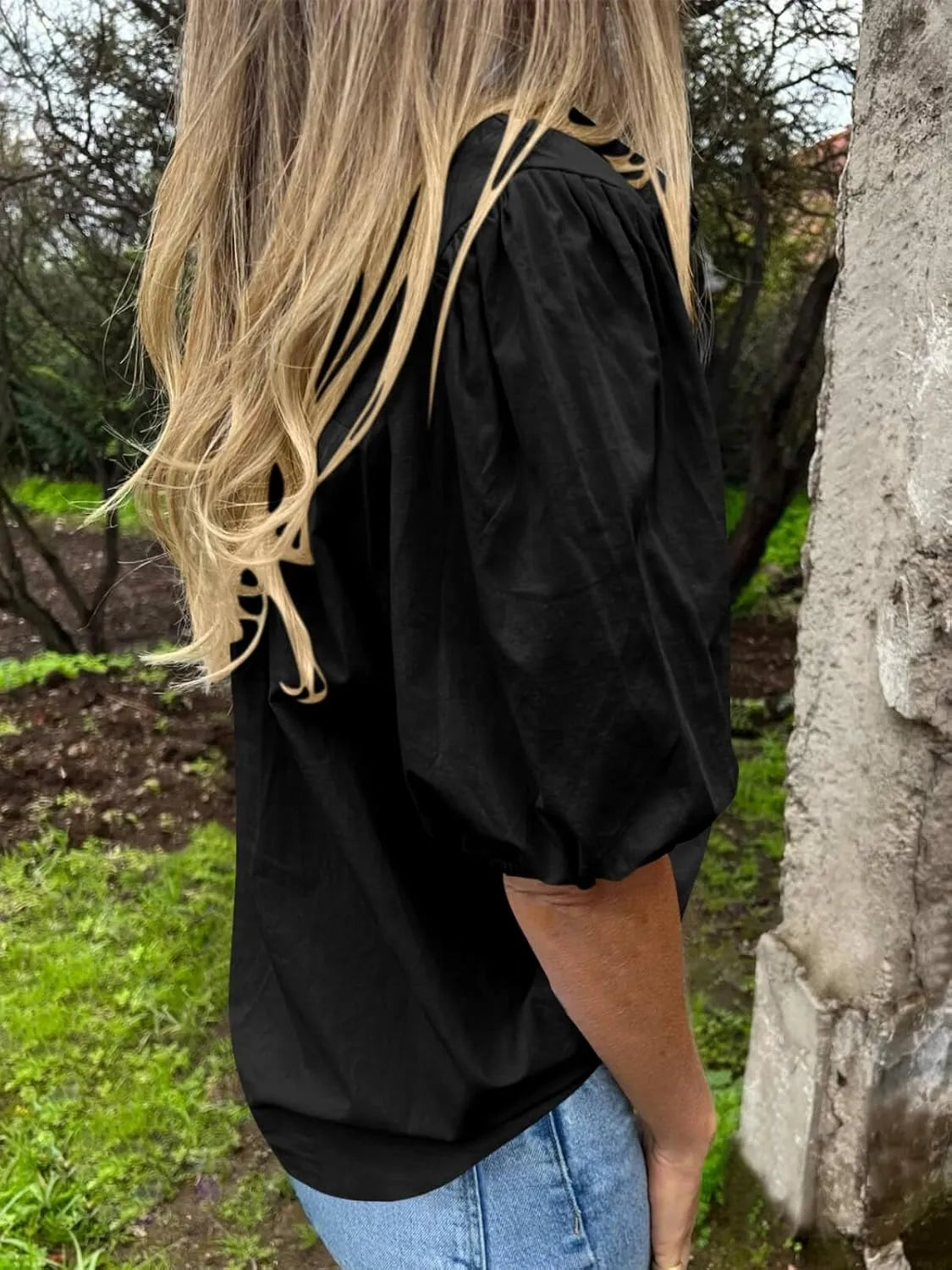 Button Down Puff Sleeve Shirt - Tigbul's Variety Fashion Shop