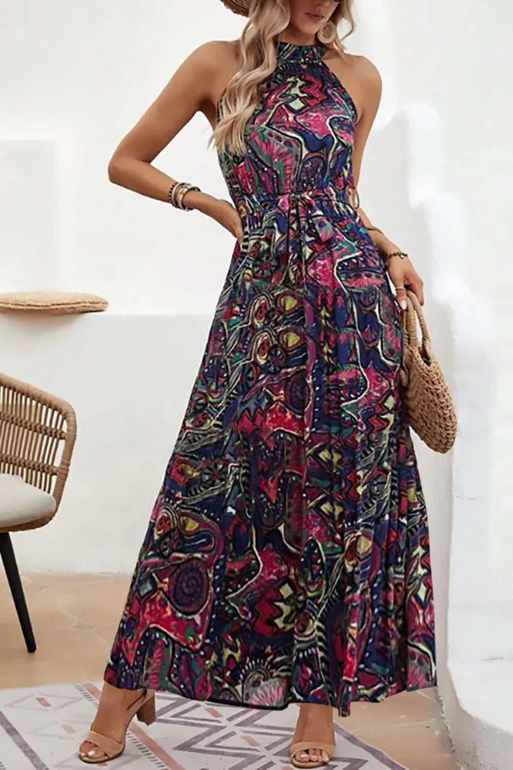 Tied Floral Sleeveless Dress - Tigbul's Variety Fashion Shop