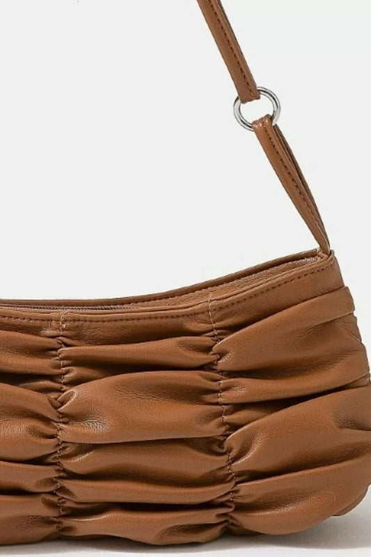 Fame Segmented Pleated Faux Leather Hand Bag - Tigbul's Variety Fashion Shop