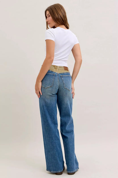 Judy Blue MR Column Straight Jeans with Corduroy Waist | Tigbuls