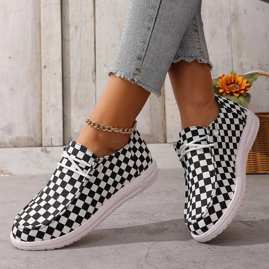 Checkerboard Pattern Casual Sneakers - Tigbul's Variety Fashion Shop