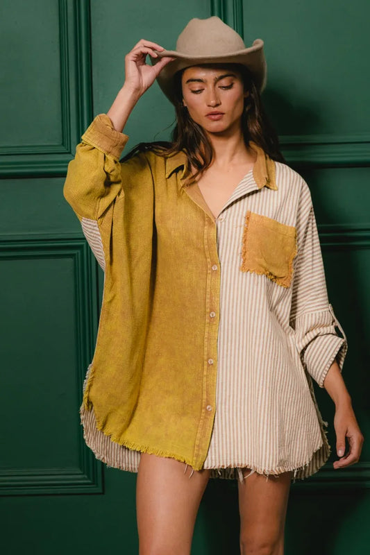 Washed Raw Hem Shirt - Tigbul's Variety Fashion Shop