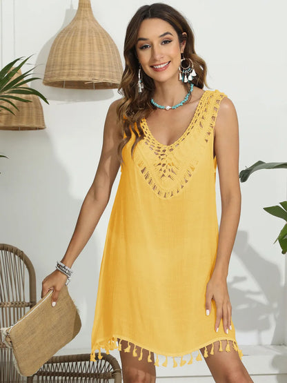 Tassel Scoop Neck Wide Strap Cover-Up - Tigbul's Variety Fashion Shop