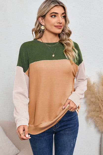 Ribbed color block tunic top - Tigbul's Variety Fashion Shop