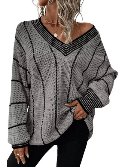 Full Size V-Neck Textured Knit Sweater Plus Size - Tigbul's Variety Fashion Shop