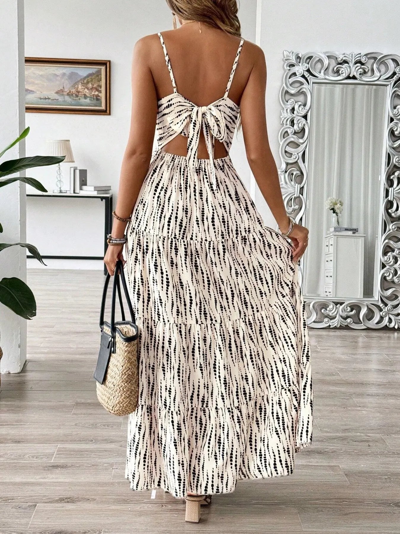 Tie Back Tiered Midi Cami Dress - Tigbul's Variety Fashion Shop