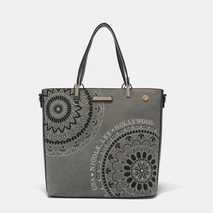 Nicole Lee USA Metallic Stitching Embroidery Inlaid Rhinestone Tote Bag - Tigbul's Variety Fashion Shop