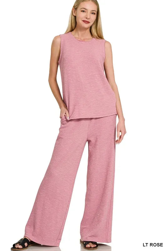 Zenana Cotton Slub Tank and Pants Set - Tigbul's Variety Fashion Shop