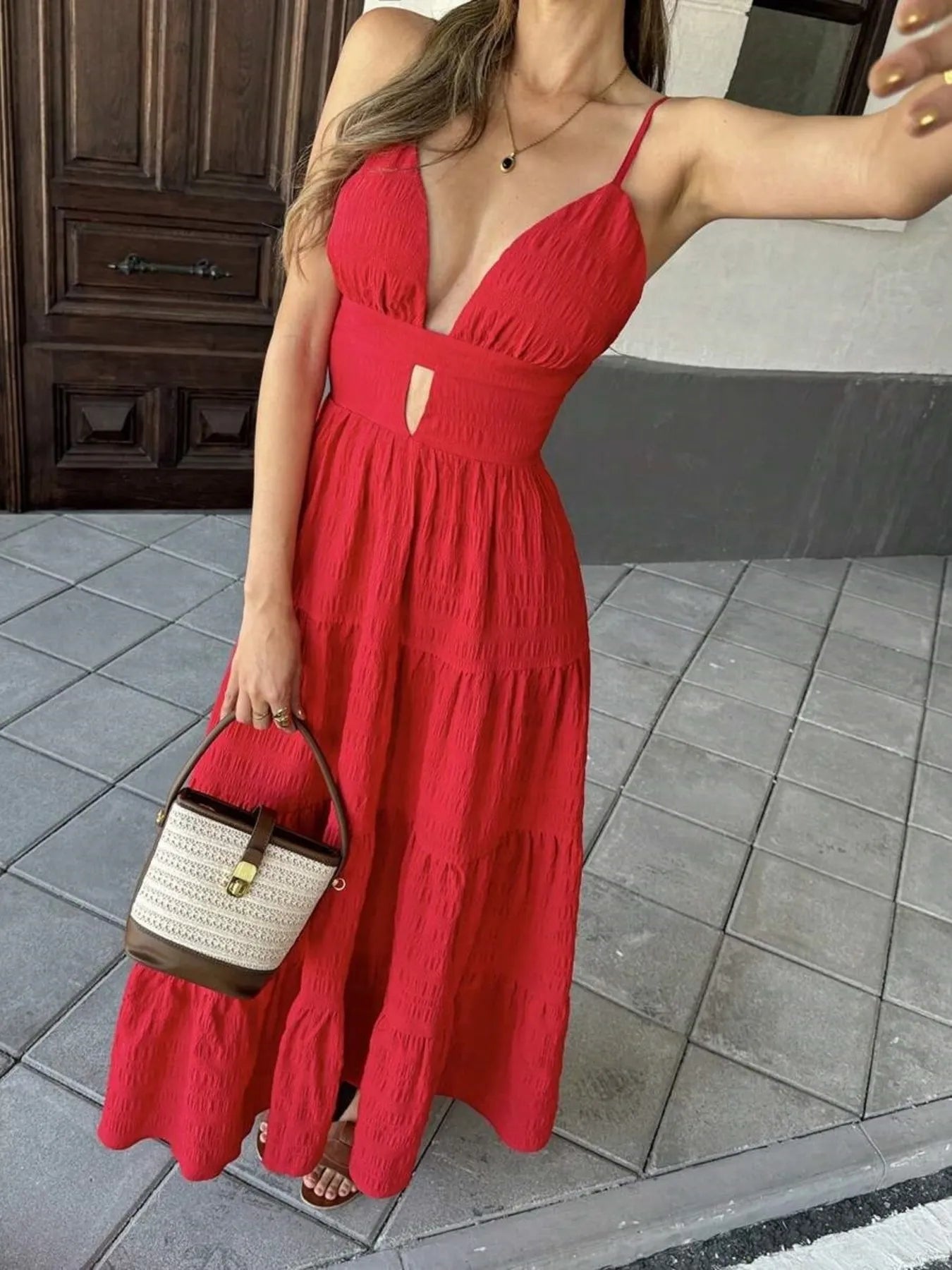 Tiered Maxi Dress with Cutout Detail - Tigbul's Variety Fashion Shop