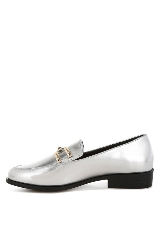 Melucine Metallic Horsebit Detail Loafers - Tigbul's Variety Fashion Shop