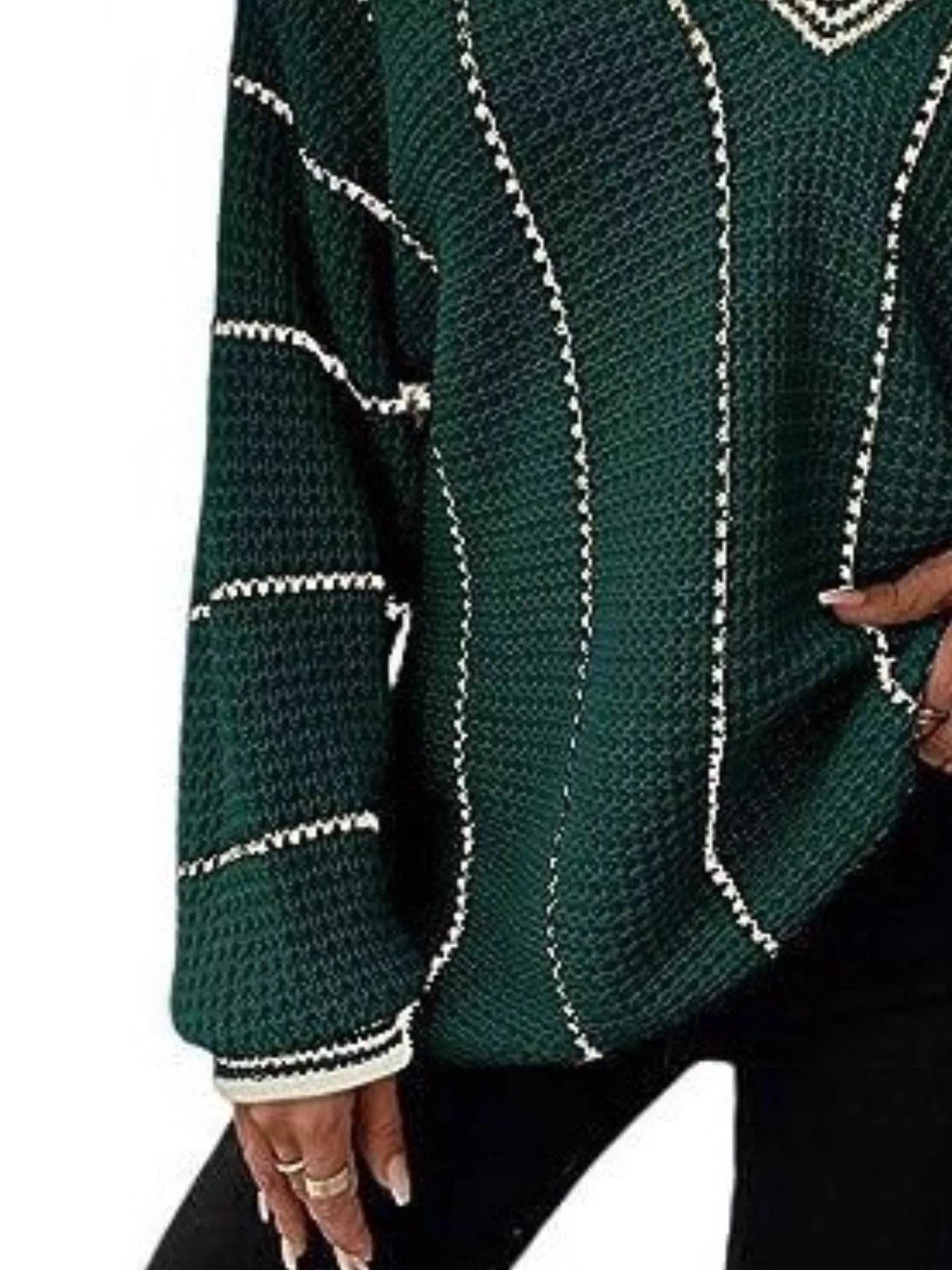 Full Size V-Neck Textured Knit Sweater Plus Size - Tigbul's Variety Fashion Shop