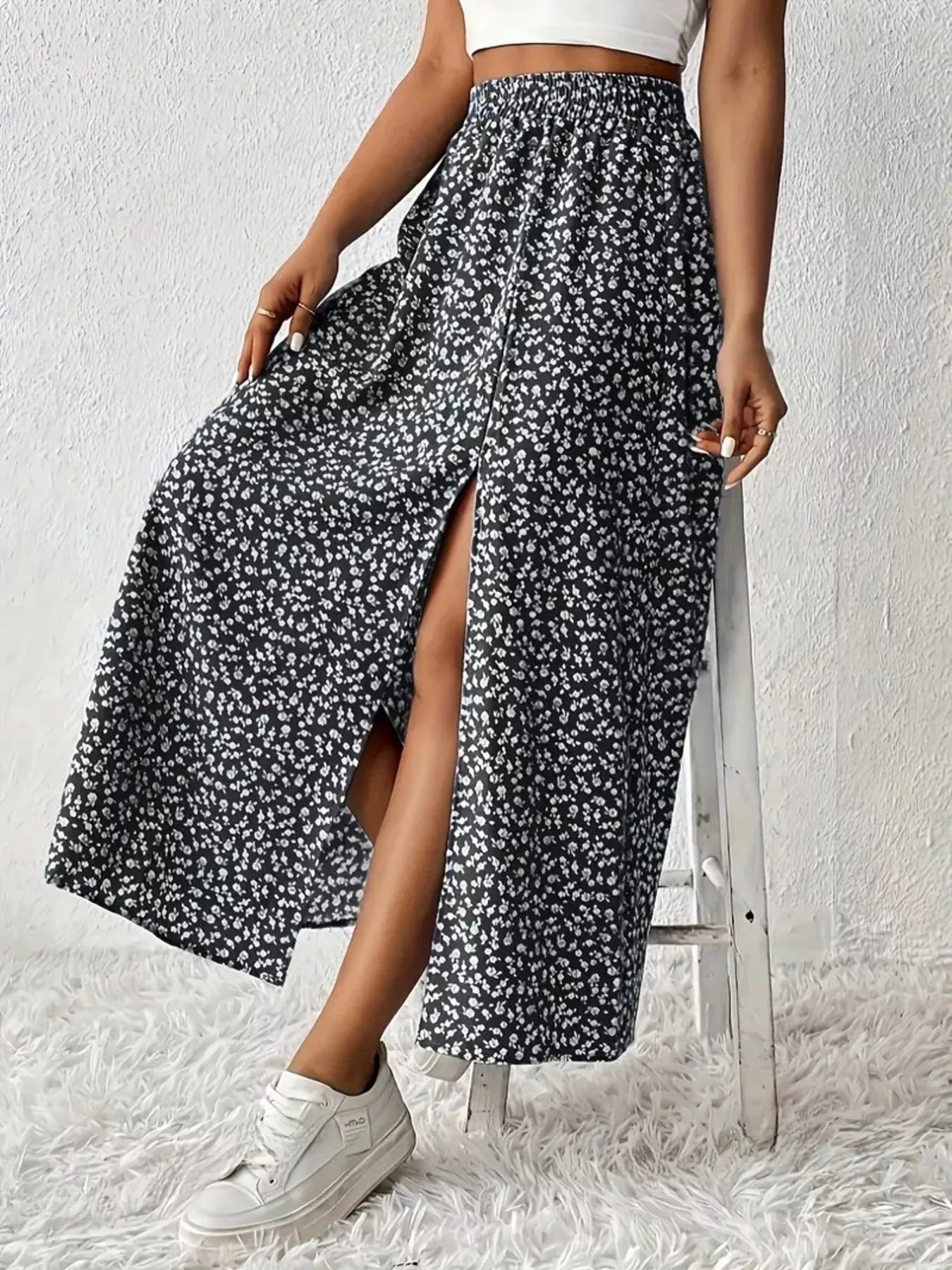 Slit Printed Skirt - Tigbul's Variety Fashion Shop