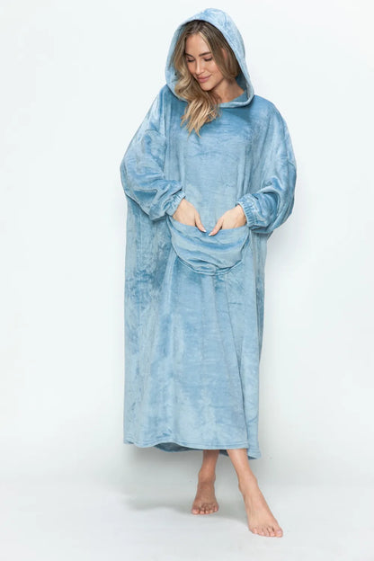 Double Take Full Size Pocketed Hooded Midi Lounge Dress - Tigbul's Variety Fashion Shop