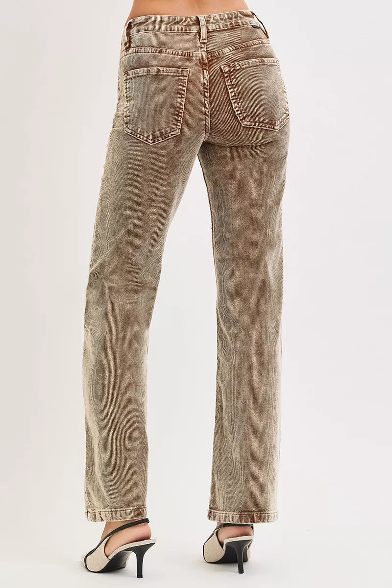 RISEN Tummy Control Mid Rise Straight Leg Corduroy Pants - Tigbul's Variety Fashion Shop