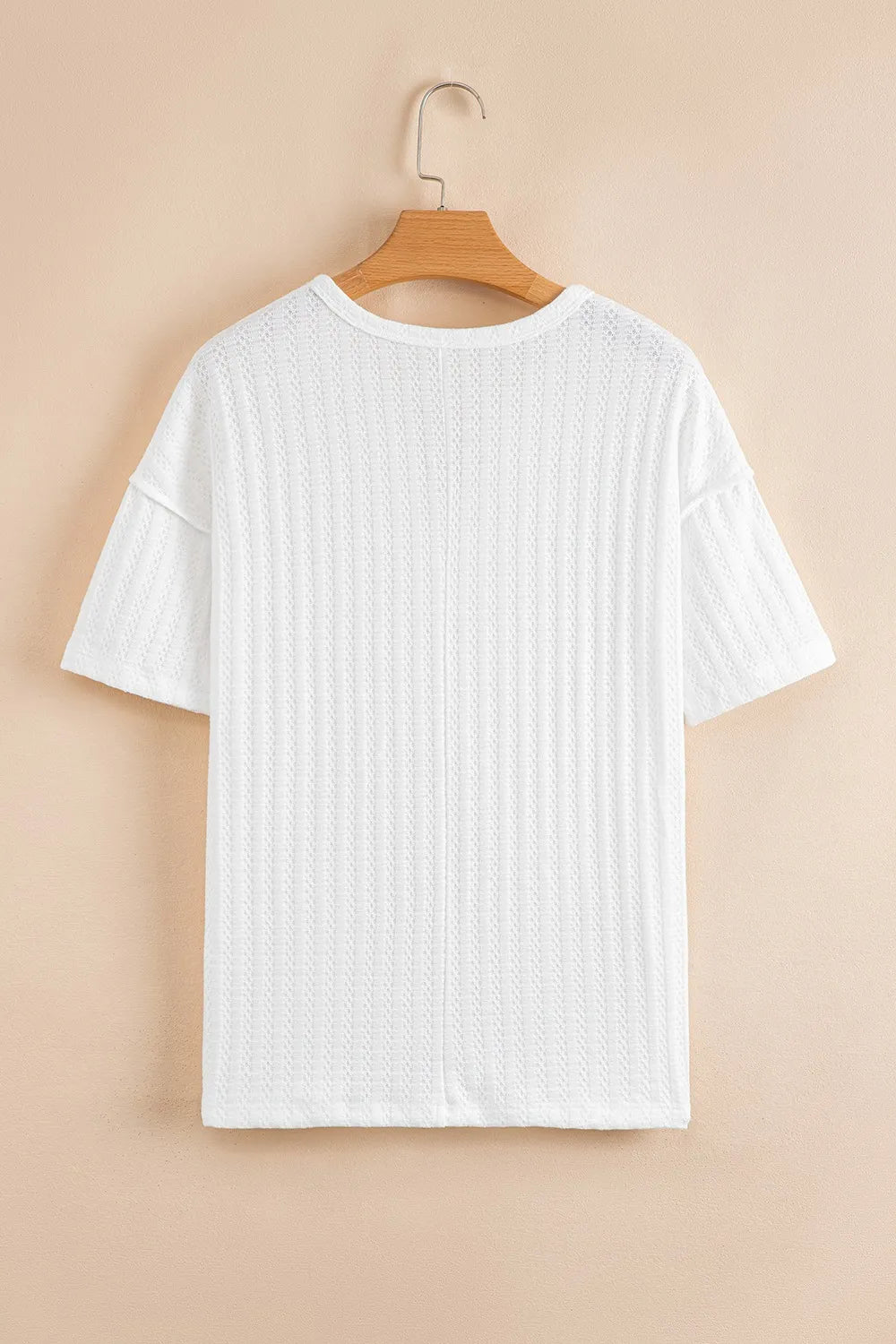 Textured Hollow Grommet Placket Split Neck Short Sleeve Top - Tigbul's Variety Fashion Shop