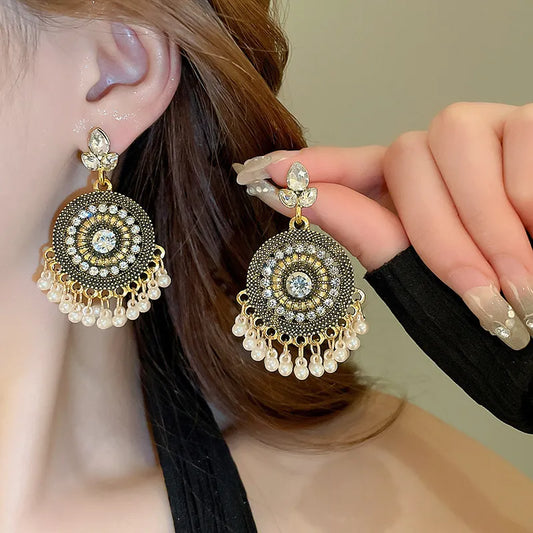 Rhinestone Alloy Bead Dangle Earrings - Tigbul's Variety Fashion Shop