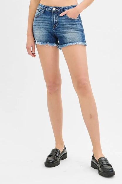 RISEN Full Size Low Rise Frayed Denim Shorts Plus Size - Tigbul's Variety Fashion Shop