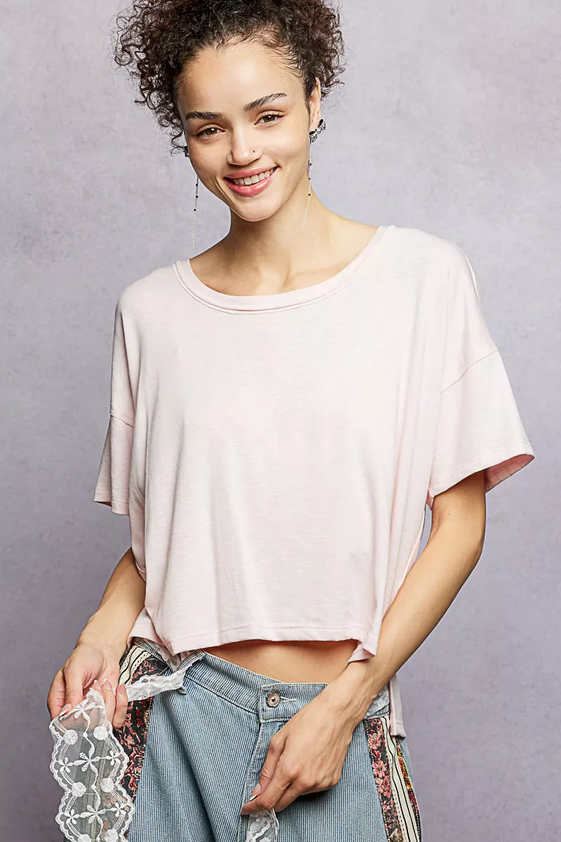 POL Round Neck Short Sleeve T-Shirt with High Low Hem - Tigbul's Variety Fashion Shop