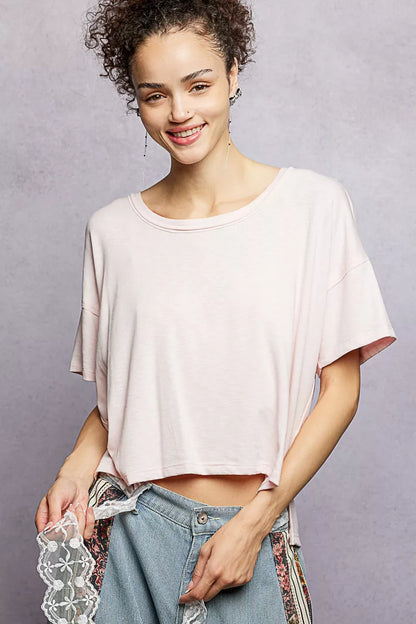 POL Round Neck Short Sleeve T-Shirt with High Low Hem - Tigbul's Variety Fashion Shop