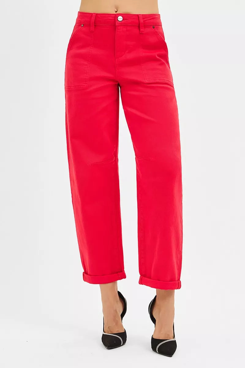 RISEN High Rise Ankle Cuffed Barrel Pants - Tigbul's Variety Fashion Shop