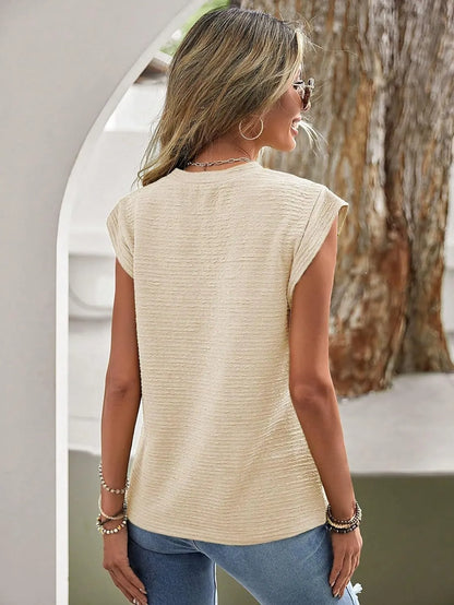 Textured Round Neck Casual Ribbed Top - Tigbul's Variety Fashion Shop