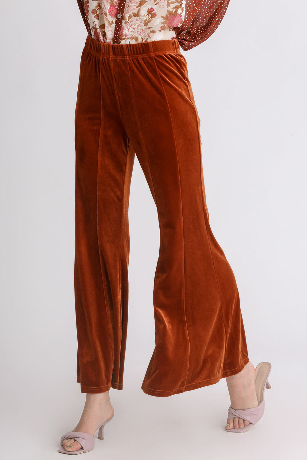 Terracotta High Rise Elastic Waist Flare Pants - Tigbul's Variety Fashion Shop