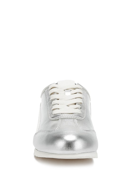 Montek Silver Metallic Lace-Up Sneakers - Tigbul's Variety Fashion Shop