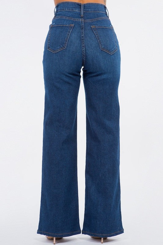 Olivia Wide Leg Jean in Dark Blue - Tigbul's Variety Fashion Shop