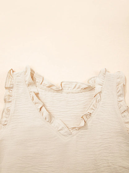 Texture Ruffle Trim V-Neck Tank Top - Tigbul's Variety Fashion Shop