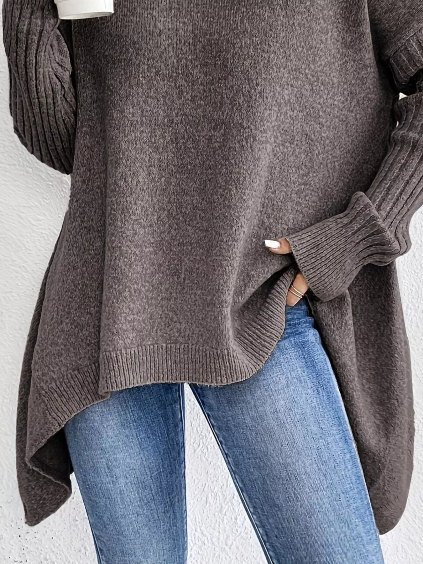 Turtleneck Dropped Shoulder Sweater - Tigbul's Variety Fashion Shop