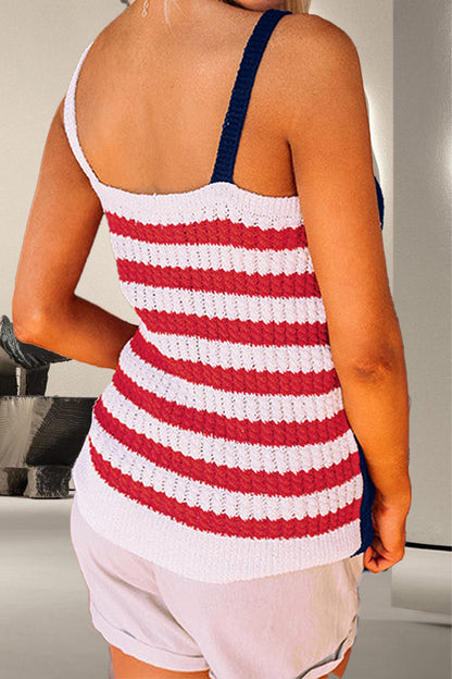 US Flag Theme V-Neck Knit Cami - Tigbul's Variety Fashion Shop