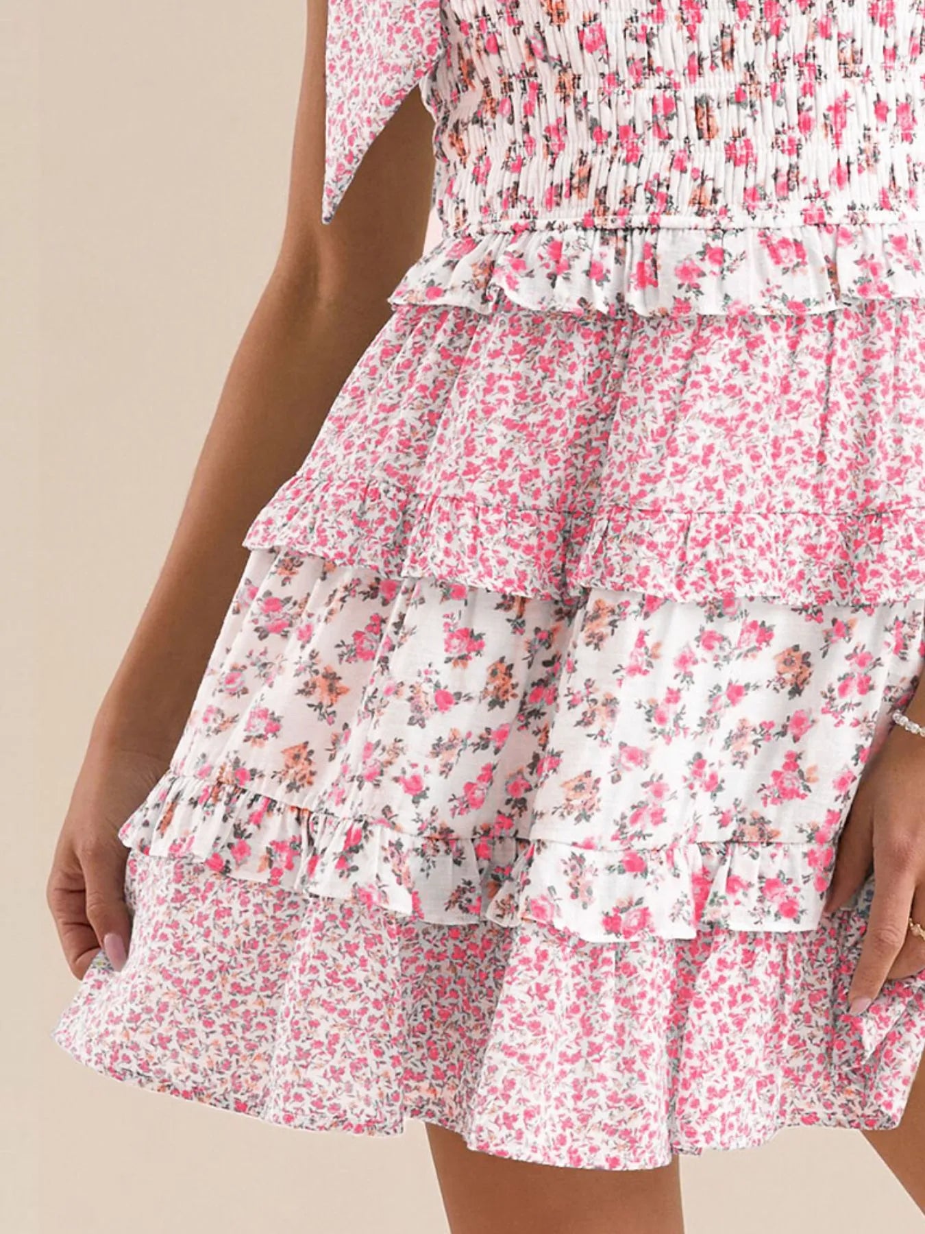 Floral Smocked Tie-Shoulder Summer Dress - Tigbul's Variety Fashion Shop