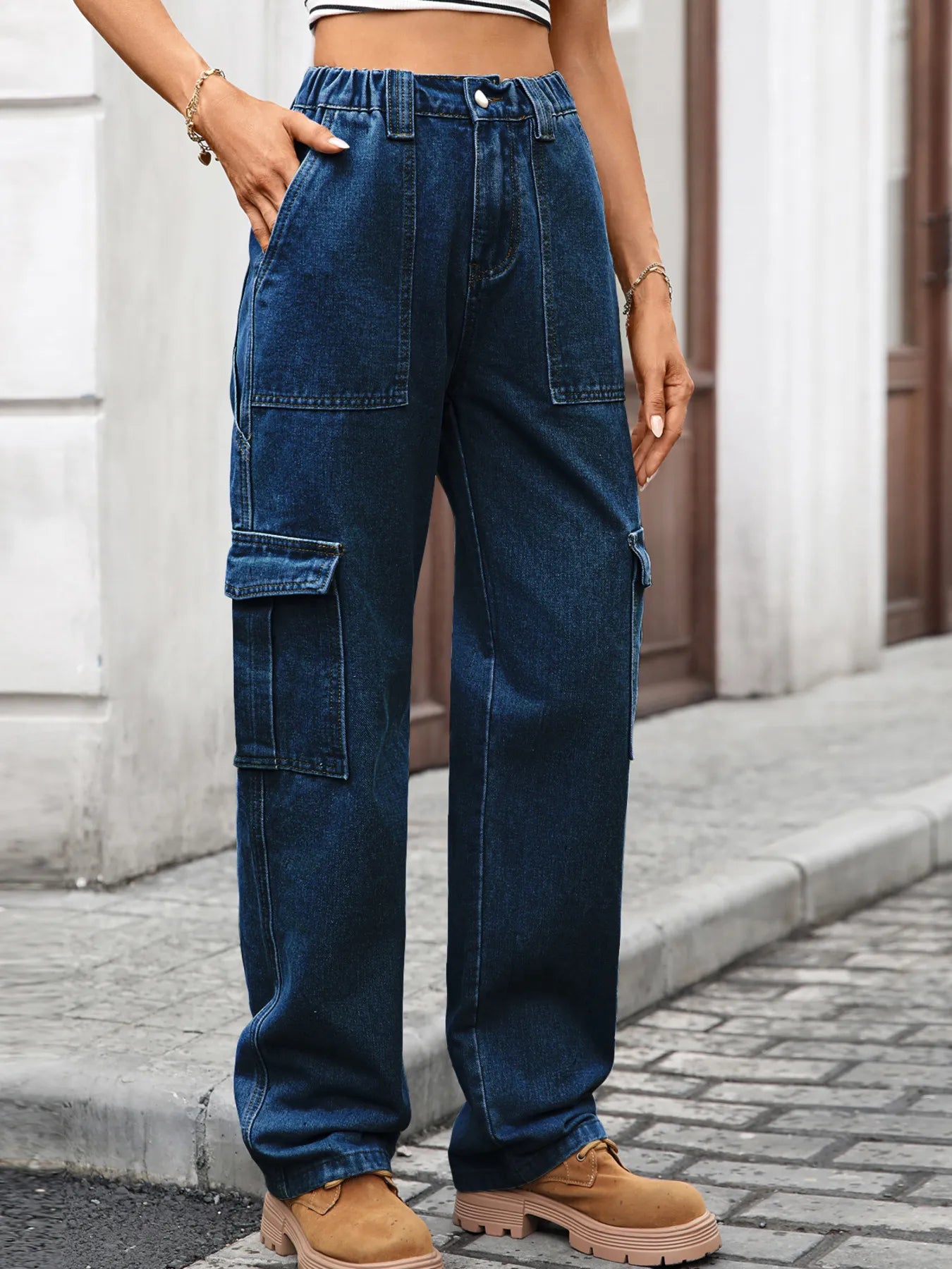 High-Waisted Cargo Jeans - Tigbul's Variety Fashion Shop