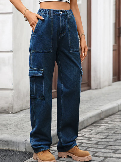 High-Waisted Cargo Jeans - Tigbul's Variety Fashion Shop