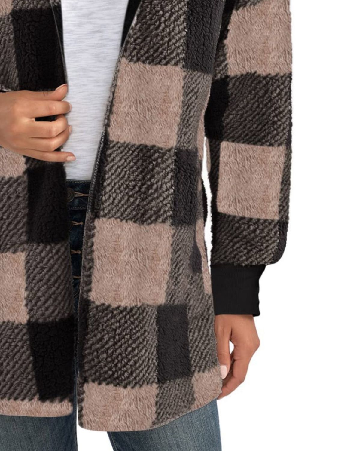 Plaid Long Sleeve Hooded Coat - Tigbul's Variety Fashion Shop