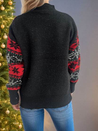 Santa Mock Neck Long Sleeve Sweater - Tigbul's Variety Fashion Shop