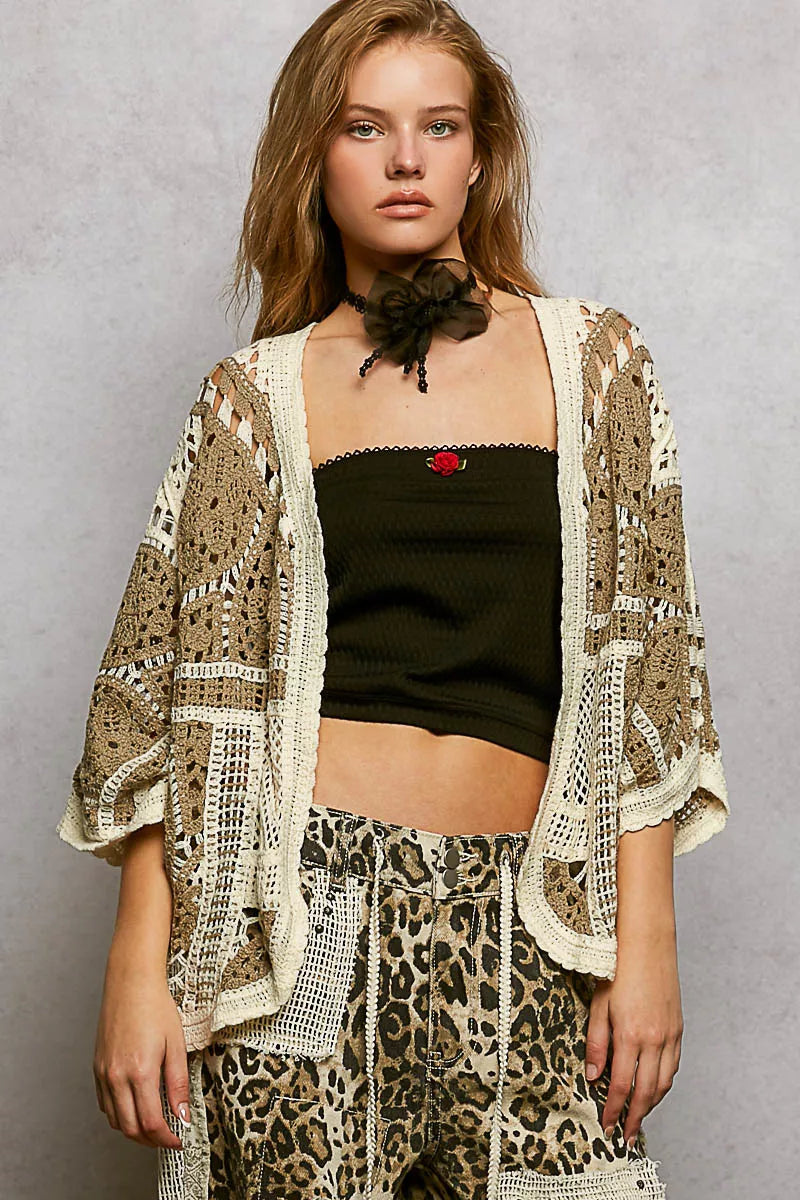 POL Open Front Crochet Cardigan with Scalloped Edge - Tigbul's Variety Fashion Shop