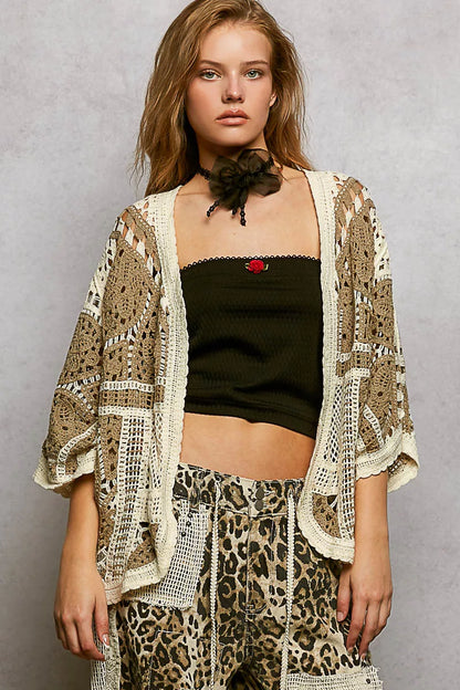 POL Open Front Crochet Cardigan with Scalloped Edge - Tigbul's Variety Fashion Shop