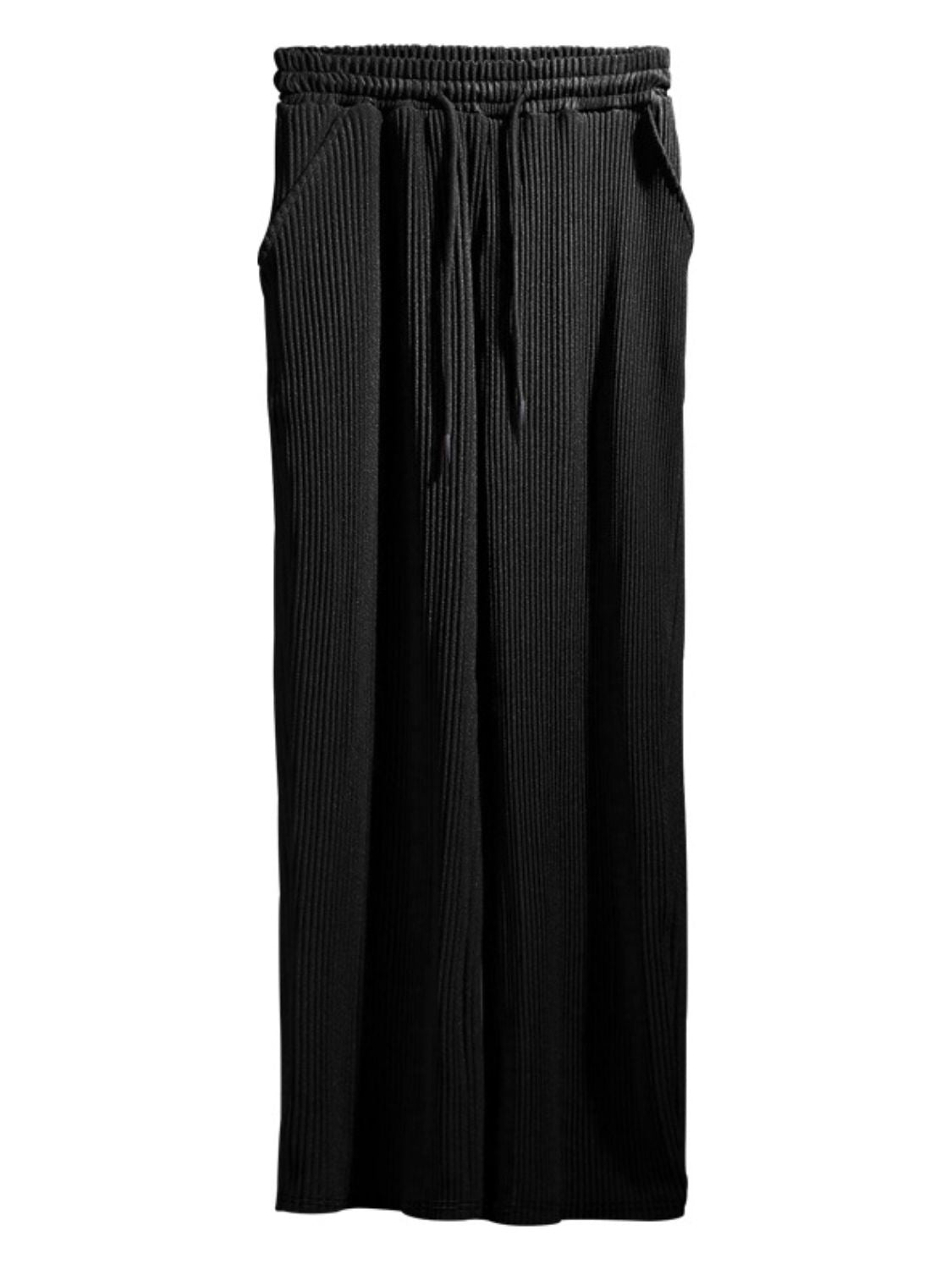 Men's Full Size Ribbed Drawstring Wide Leg Pants - Tigbul's Variety Fashion Shop