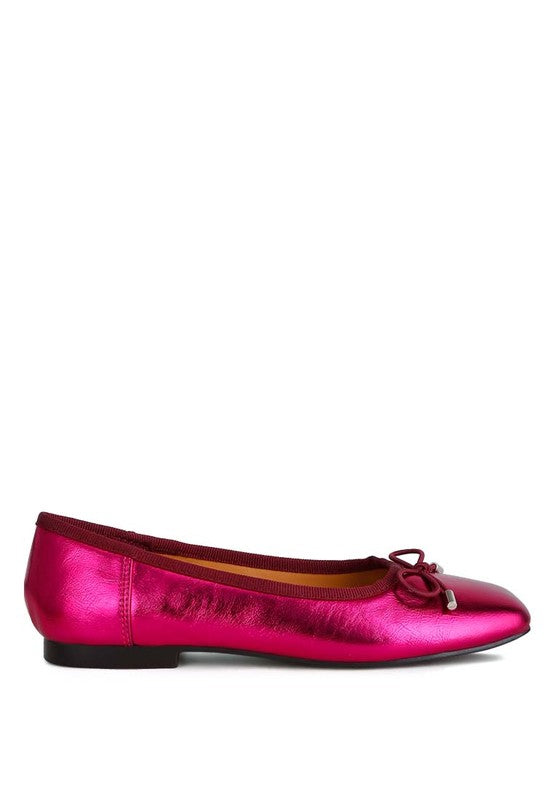 Primrose Metallic Pleather Bow Ballerinas - Tigbul's Variety Fashion Shop