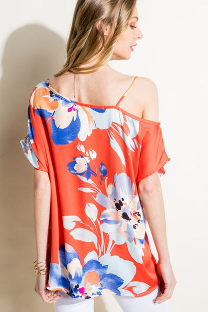 FLORAL PRINT WOVEN ONE SHOULDER TOP - Tigbuls Variety Fashion