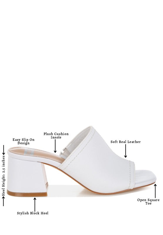 White open-square toe block heel mule with plush cushioned insole