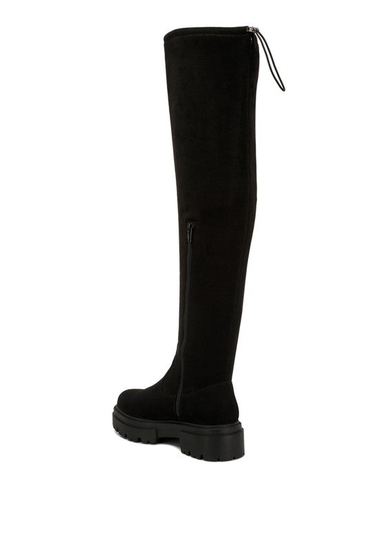Black Drawstring Detail Knee High Boots - Tigbuls Variety Fashion