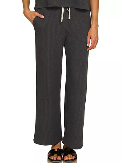 Zenana Raised Rib Short Sleeve Tee & Pants Set - Tigbul's Variety Fashion Shop