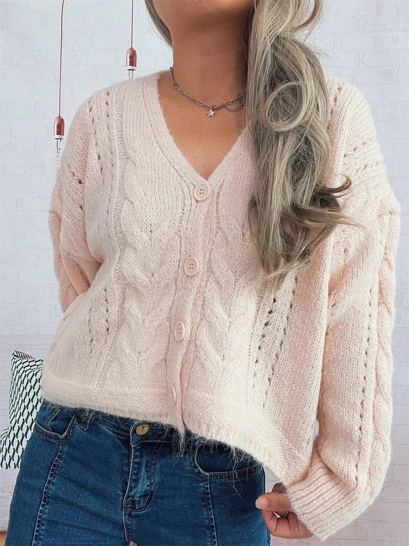Cable Knit Button-Up Cardigan - Tigbul's Variety Fashion Shop