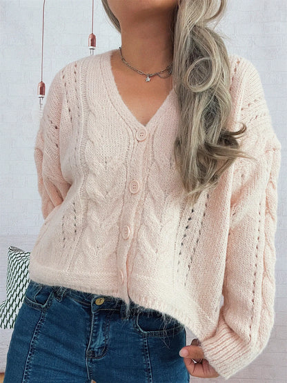 Cable Knit Button-Up Cardigan - Tigbul's Variety Fashion Shop