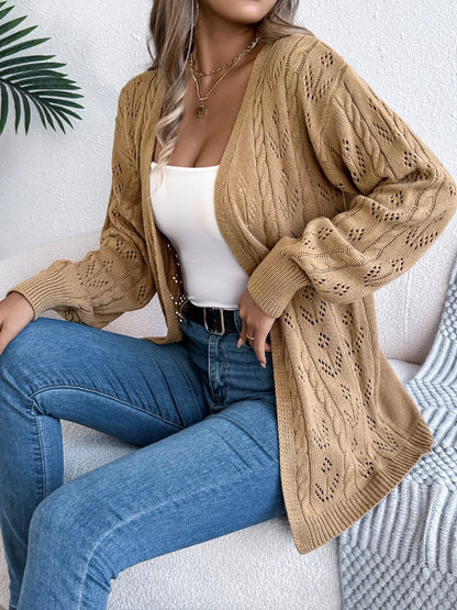 Openwork Open Front Long Sleeve Cardigan - Tigbul's Variety Fashion Shop